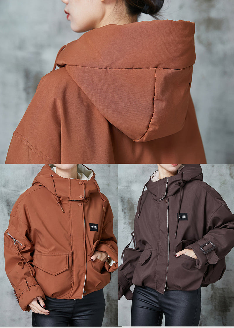 Orange Hooded Pockets Duck Down Jacket in Winter