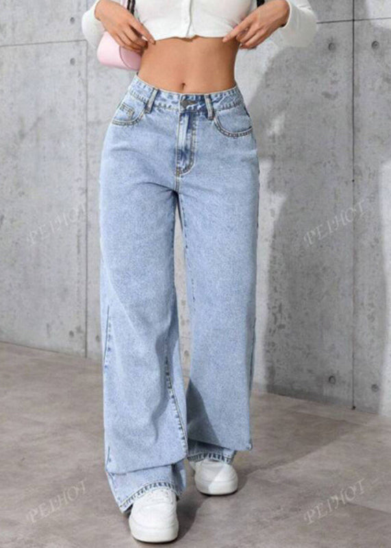 Blue Pockets Patchwork Straight Jeans Fall