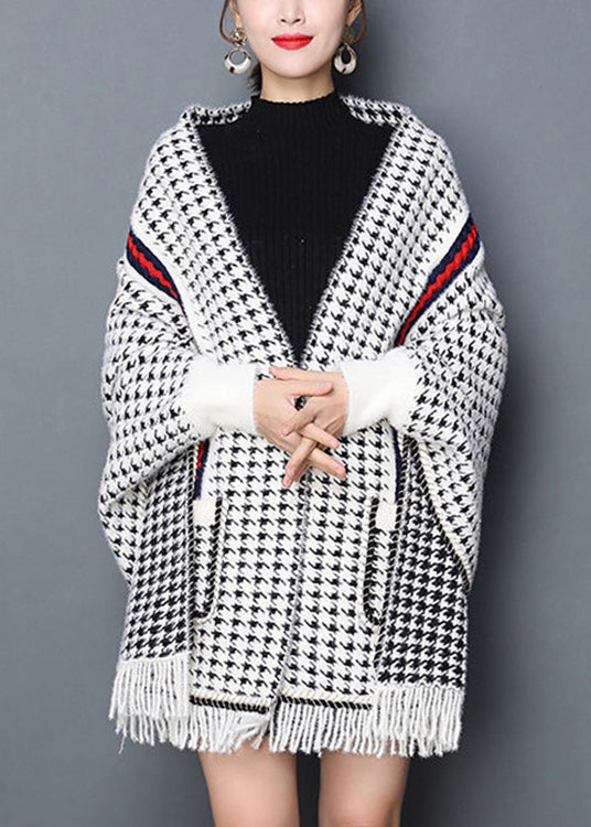 Plaid Tasseled Pockets Patchwork Knit Blended Cardigans Fall
