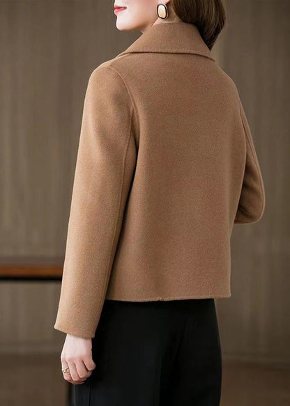 Camel Peter Pan Collar Woolen Coat Long Sleeve Winter