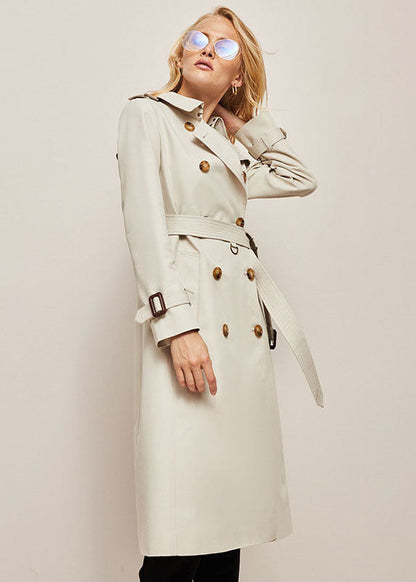 Classic Khaki Cotton Double Breasted Trench Spring Jacket Long Coat