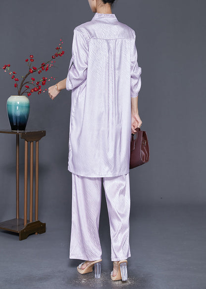 Light Purple Ruffled Tasseled Silk Two Pieces Set Fall