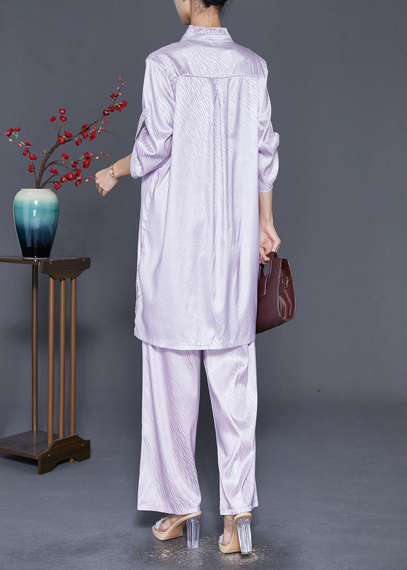 Light Purple Ruffled Tasseled Silk Two Pieces Set Fall