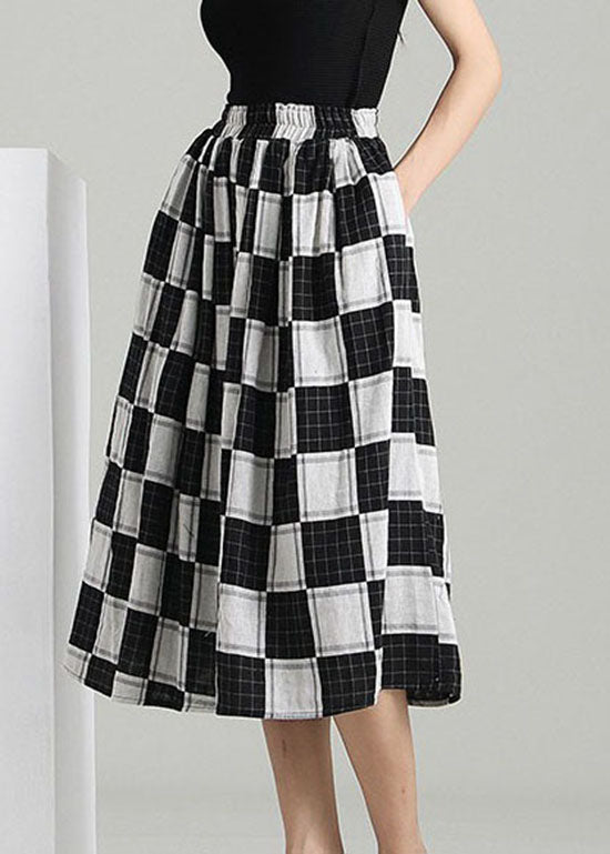 Colorblock Elastic Waist Plaid Skirt Spring