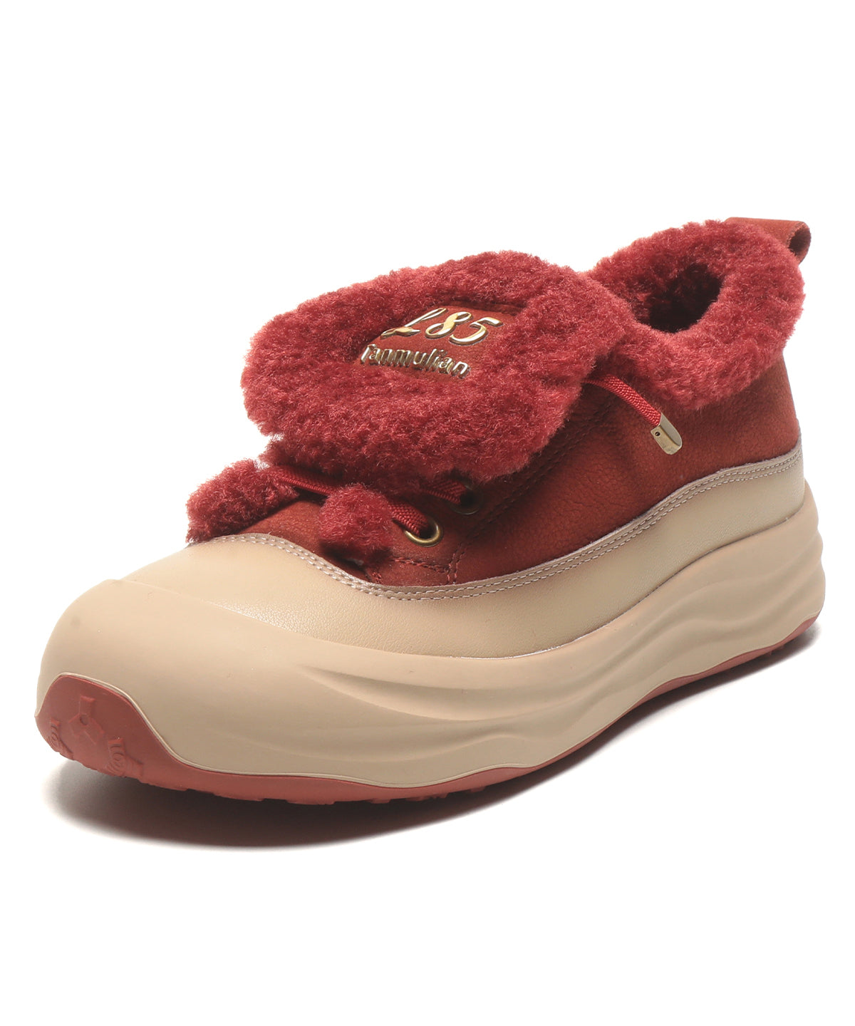 Red Fuzzy Wool Lined Splicing Platform Flat Shoes