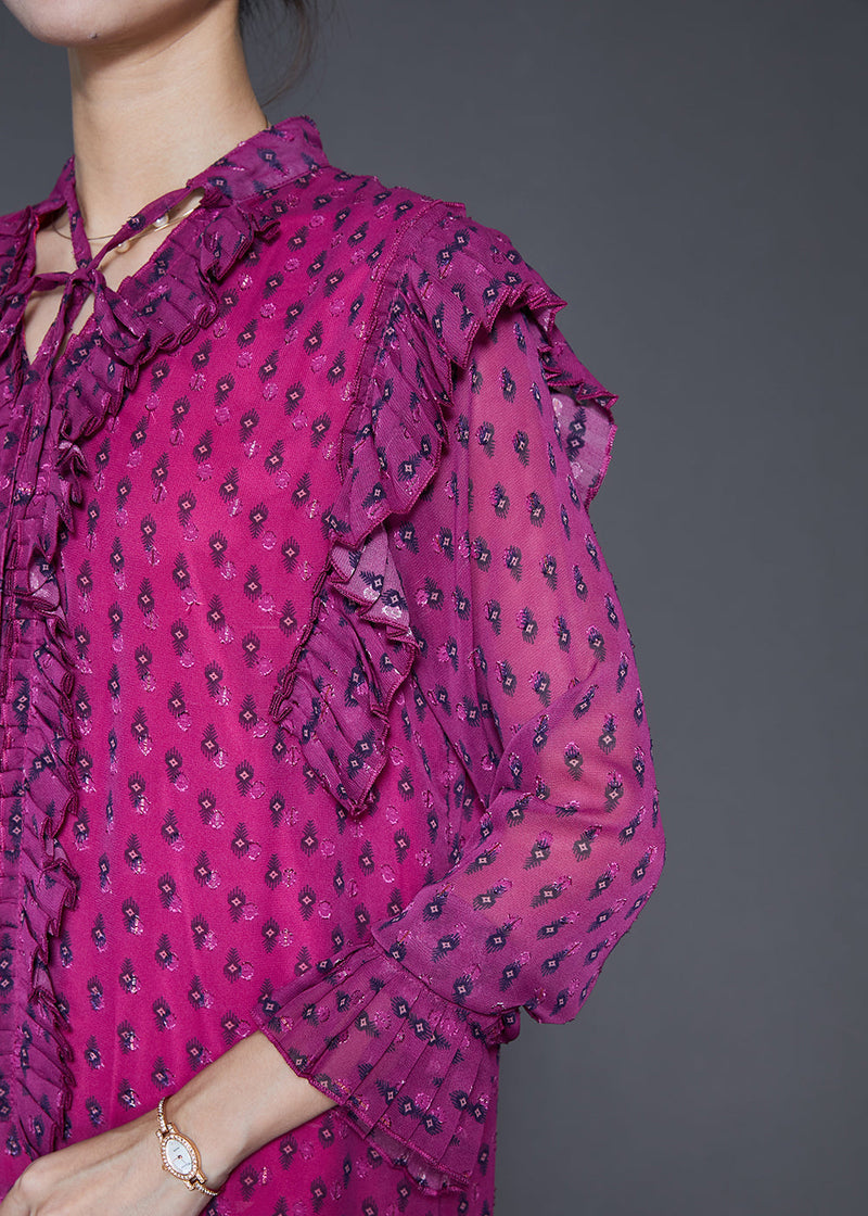 Pitaya Print Ruffled Chiffon Dress Spring