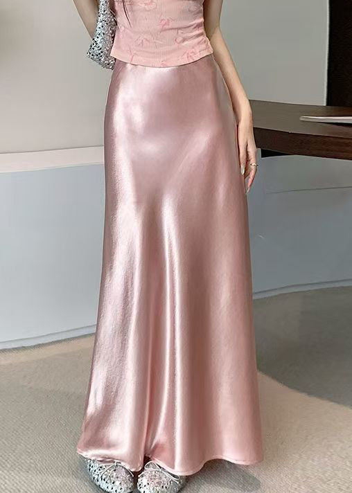 Pink Original Design Silk Skirts High Waist