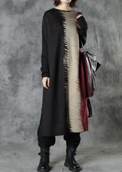 Boutique Black O-neck Patchwork Fall Knitwear Dress