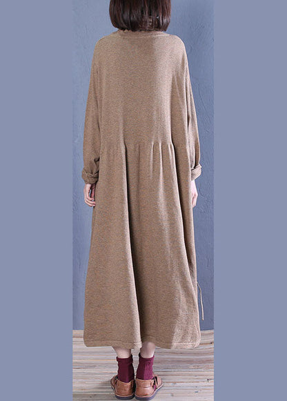 Khaki Turtle Neck Patchwork Knit Dresses Spring