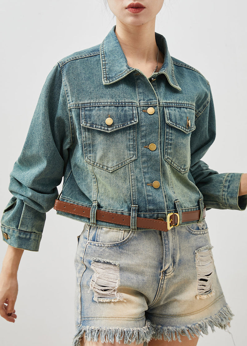 Denim Blue With Belt Short Coats Spring