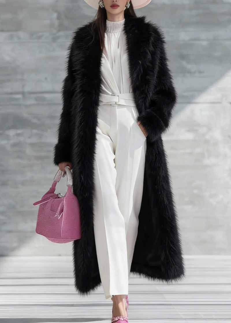 Black Thick Warm Faux Fur Long Coat Winter