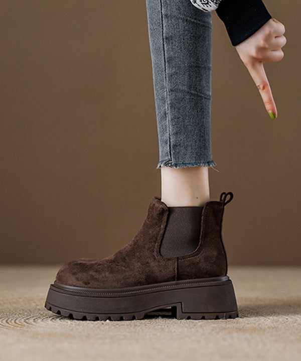 Splicing Comfy Platform Boots Coffee Suede