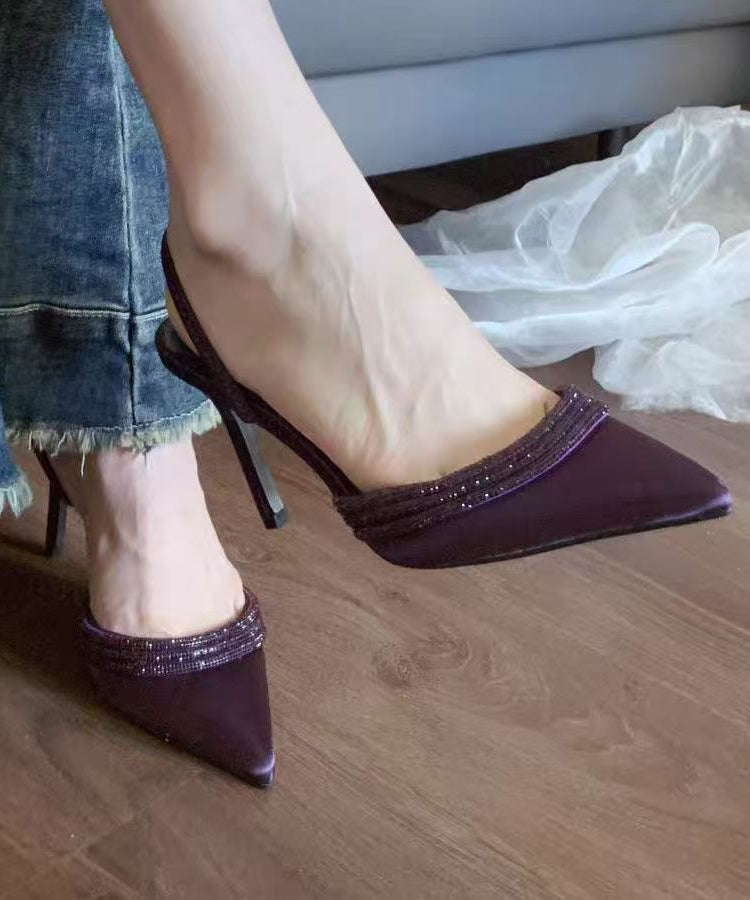 Champagne Splicing Stiletto Sandals Pointed Toe Zircon