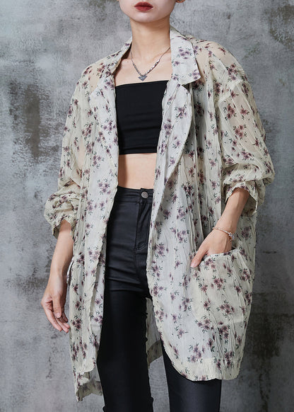 Apricot Print Chiffon Upf 50+ Cardigan Oversized Summer