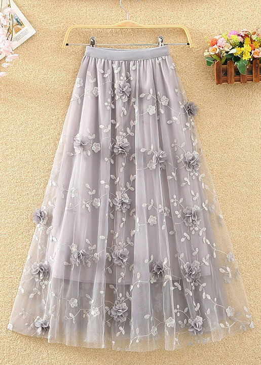 Navy Embroidered Elastic Waist Tulle Skirts Summer