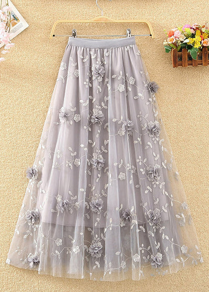 Navy Embroidered Elastic Waist Tulle Skirts Summer