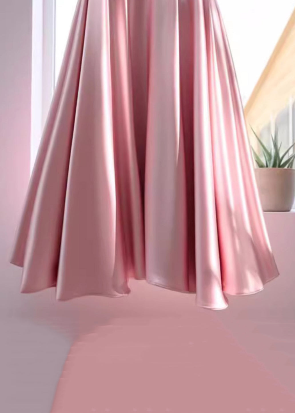 Stylish Pink High Waist Silk Skirt Summer