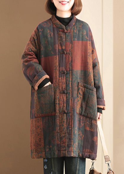 Navy Pockets Print Fine Cotton Filled Witner Coats