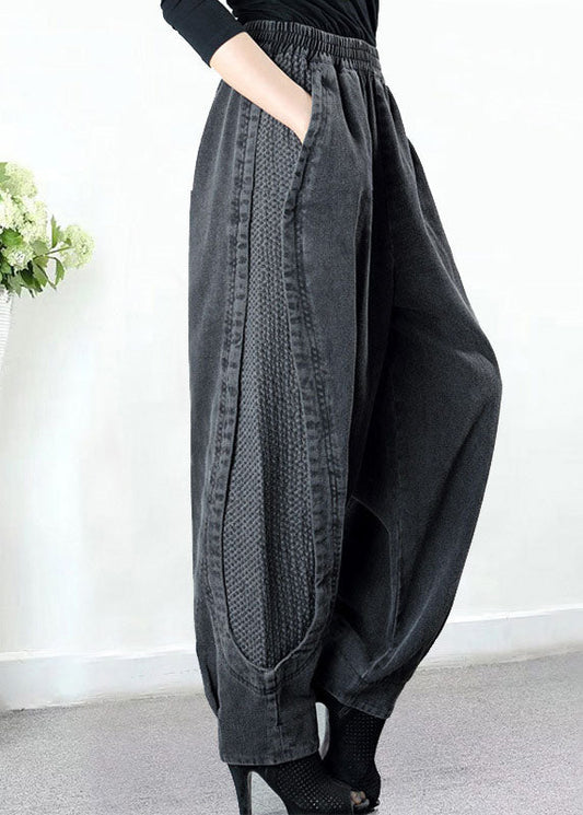Grey Pockets Patchwork Harem Fall Denim Pants