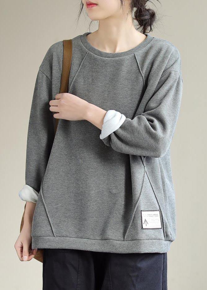 Unique O Neck Patchwork Spring Clothes for Fabrics Gray Blouse