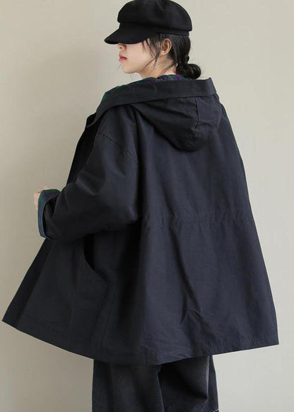 Organic Black Fine Coats Blouses Inspiration Hooded Zip Up Spring Jackets
