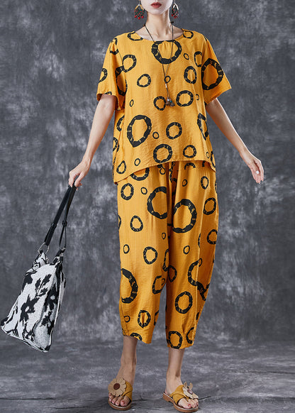 Yellow Oversized Print Cotton Two Pieces Set Summer