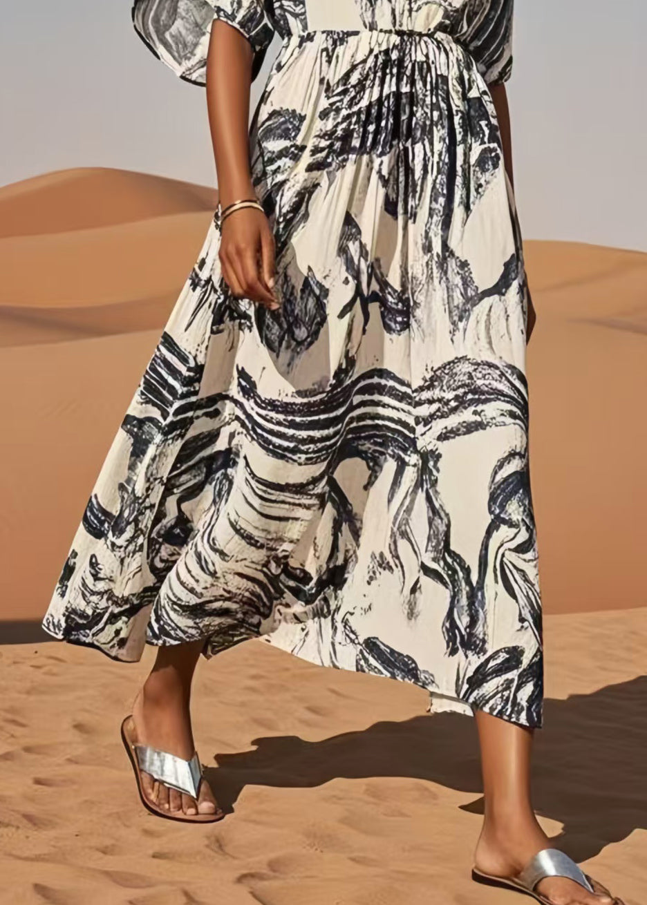 White Oversized Print Cotton Dress Summer