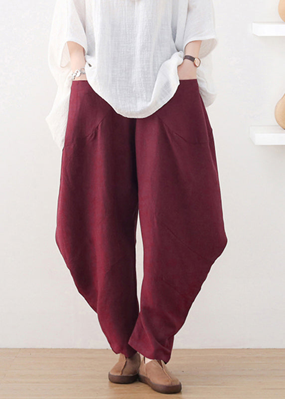 Wine Red Pockets Wide Leg Pants Fall