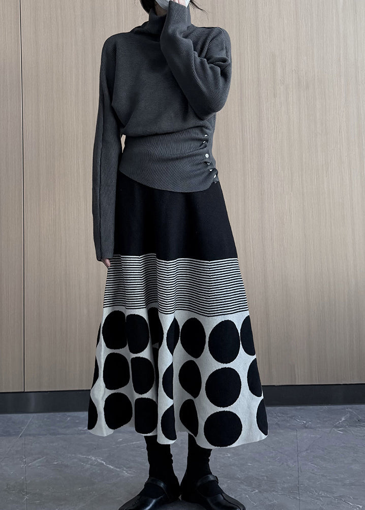Grey Turtle Neck Asymmetrical Design Knit Pullover Winter