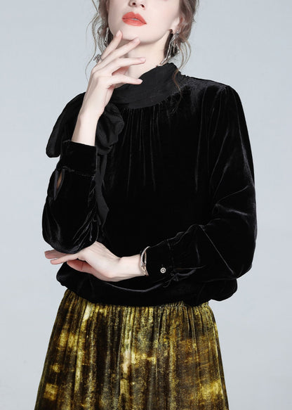 Black Bow Silk Velour Top Winter