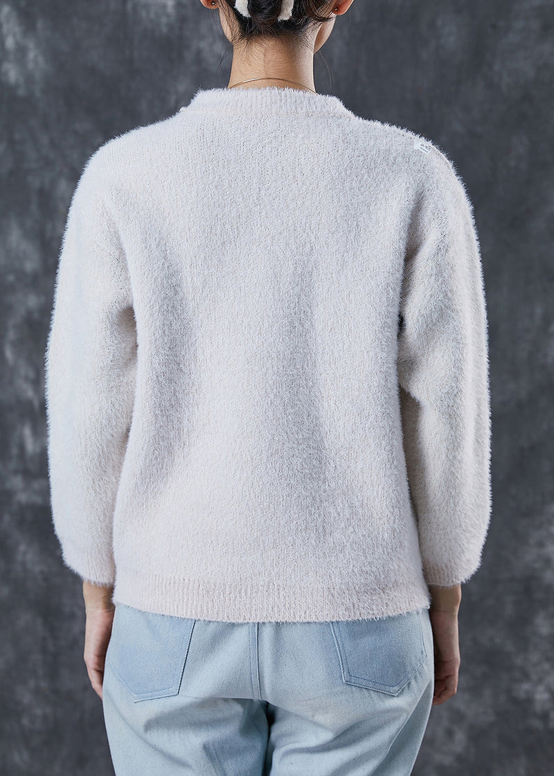 Handmade Khaki Fuzzy Ball Decorated Warm Knit Pullover Winter