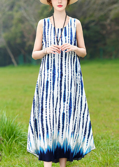 Green O-neck Striped Long Dress Summer