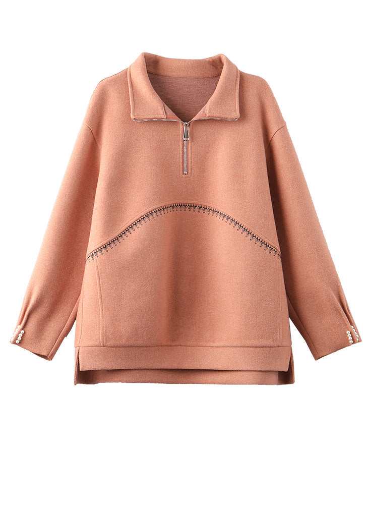 Brown Oversized Nail Bead Cotton Loose Sweatshirts Top Spring