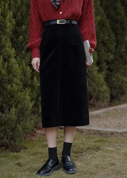 New Coffee Side Open High Waist Corduroy Skirts Winter