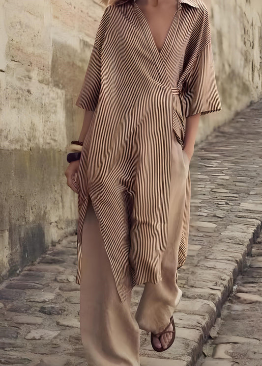 Peter Pan Collar Striped Cotton Shirts Dress Summer