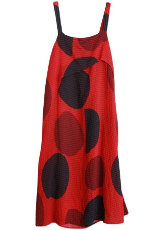 Italian Spaghetti Strap Asymmetric Tunics Red Dotted Loose Dress