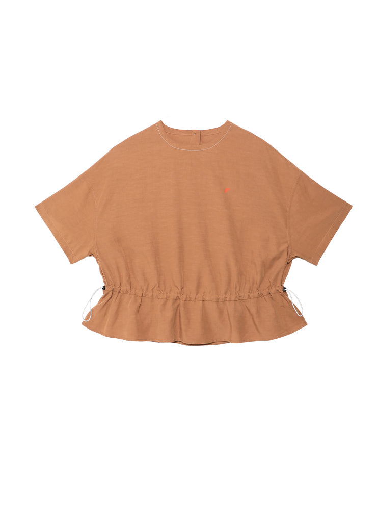 Orange O Neck Drawstring Cotton T Shirt Summer