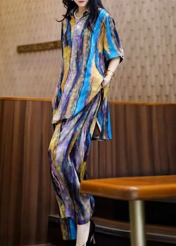 Striped Peter Pan Collar Shirts and Pants Two Pieces Set Fall