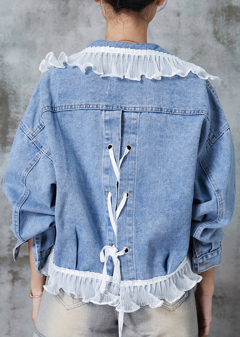Blue Ruffled Patchwork Denim Coats Spring