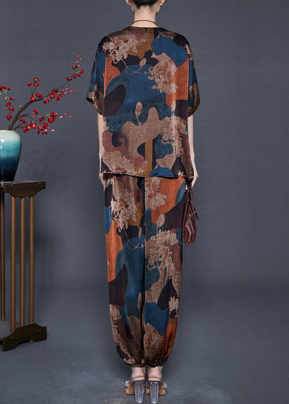Blue Print Silk Sets 2 Pieces Oversized Summer