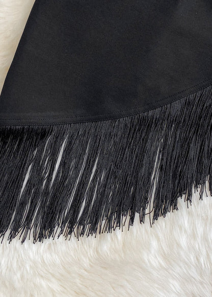 Black Asymmetrical Tassel High Waist Skirt Summer