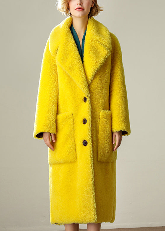 Yellow Sailor Collar Pockets Loose Wool Coats Long Sleeve
