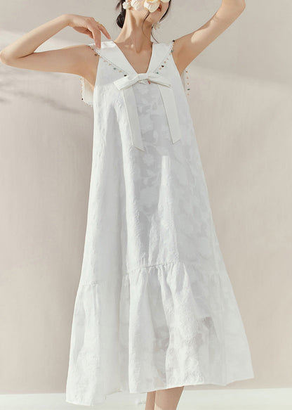 White Sailor Collar Patchwork Party Long Dress Sleeveless