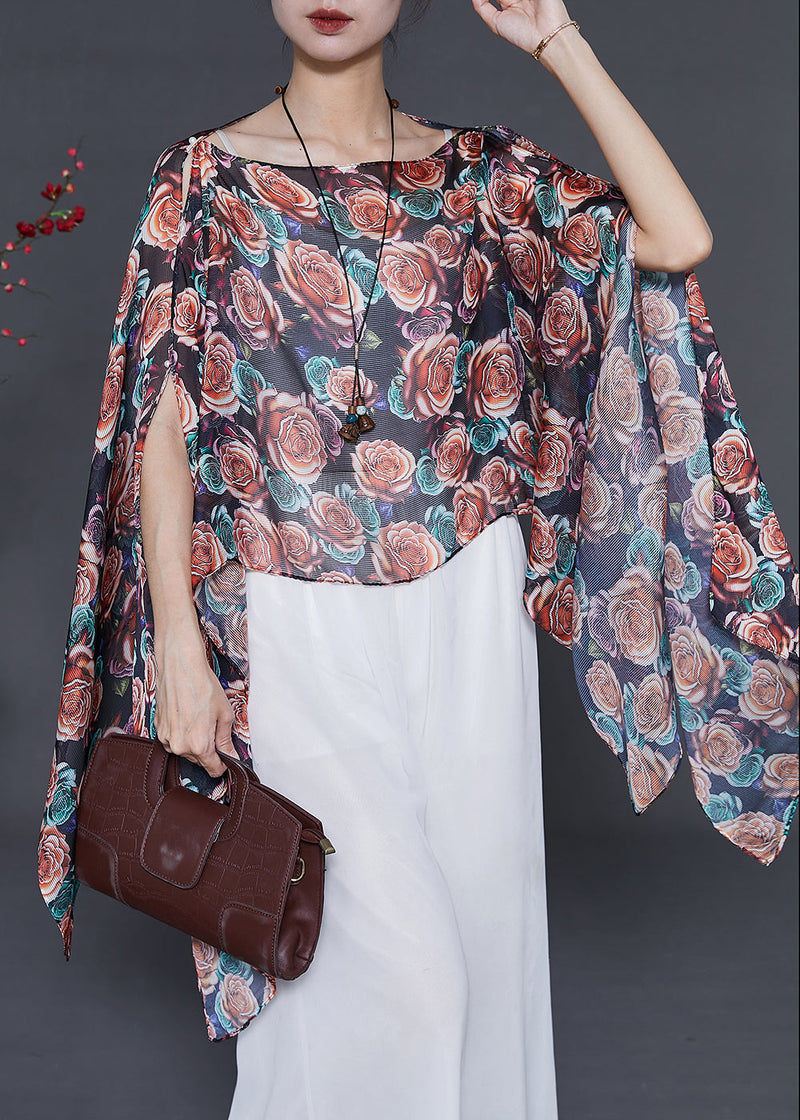 Black Asymmetrical Print Chiffon Long Smock Summer