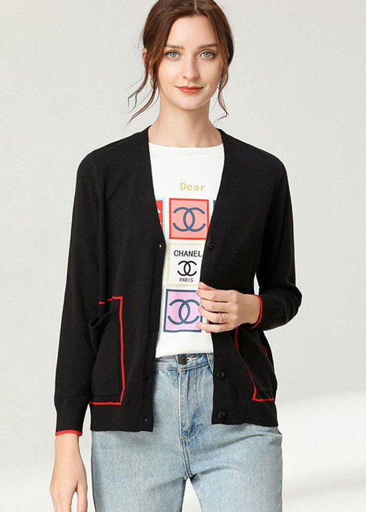 Black Knit Button Long Sleeve Cardigan
