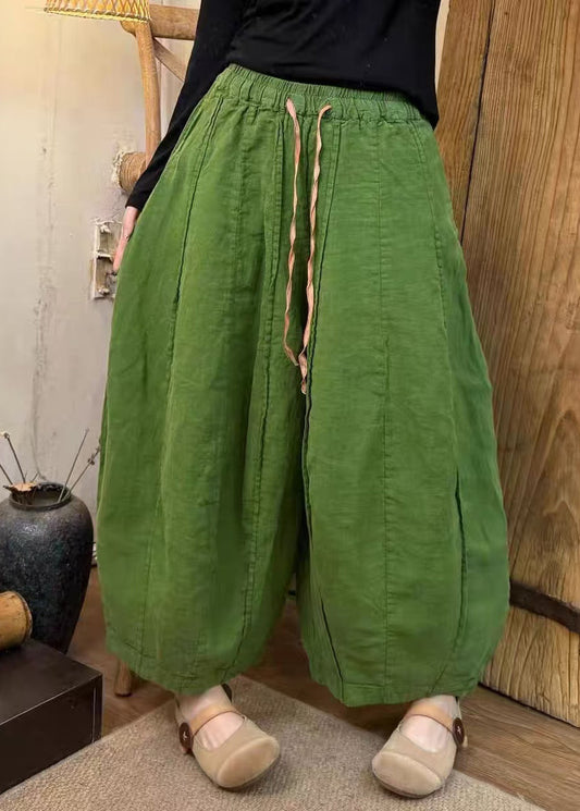 Green Oversized Patchwork Linen Harem Pants Summer