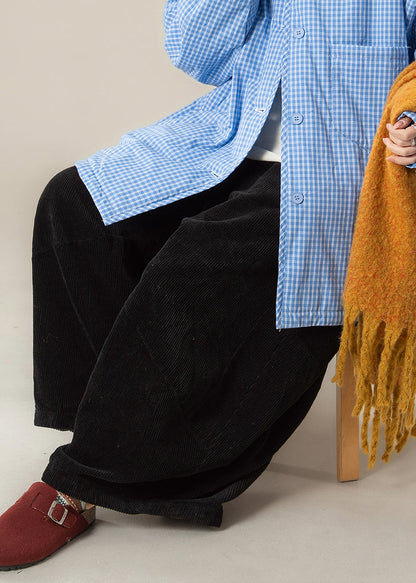 Natural Black High Waist Corduroy Wide Leg Pants Spring