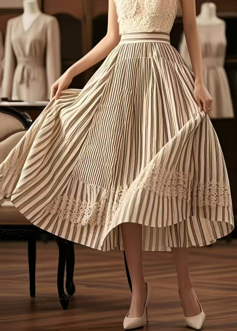 Apricot Striped Exra Large Hem Cotton Skirts Summer