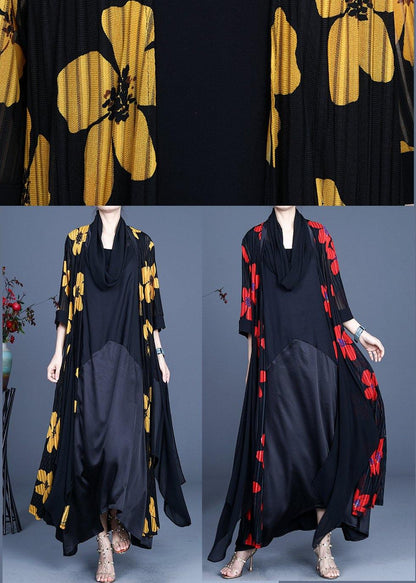Diy Yellow Summer Three Quarter Sleeve Silk Long Loose Jacket