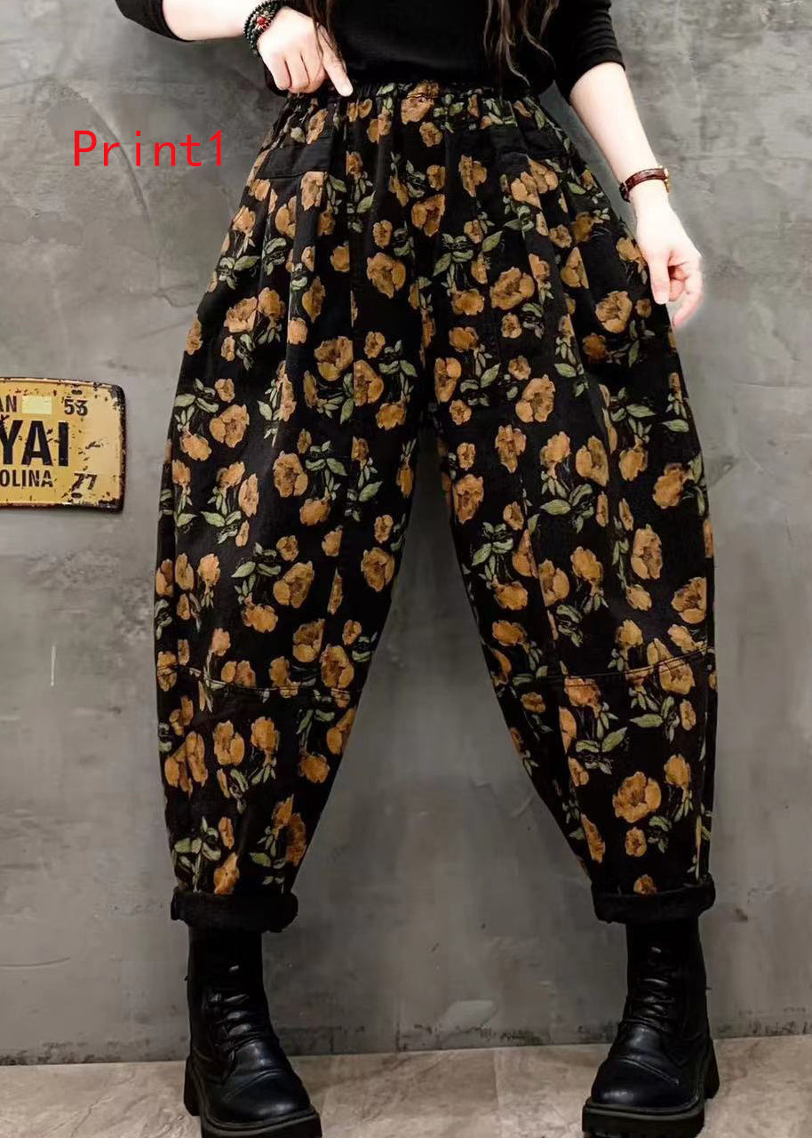Print Elastic Waist Denim Harlan Pants Autumn